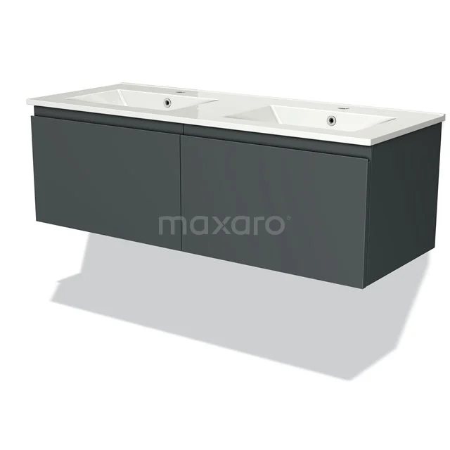 Dark grey hanging bathroom unit with double basin worktop, modern design and clean finish.