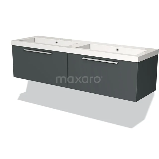 Antrazitgraues Doppelwaschbecken mit schlanken Schubladen, ideal für moderne Badezimmergestaltung, Serie mit Softclose-System.