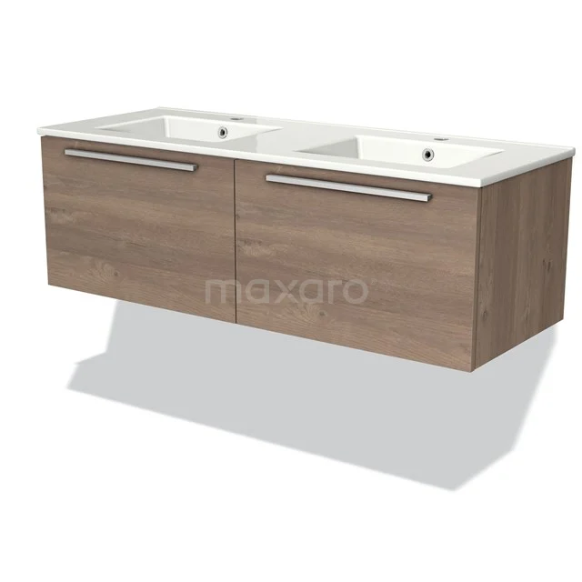 Modulo Vanity units with basin | 120 cm Mid brown oak Flat front Ceramic 2 Side-by-side drawers BMW12-00313