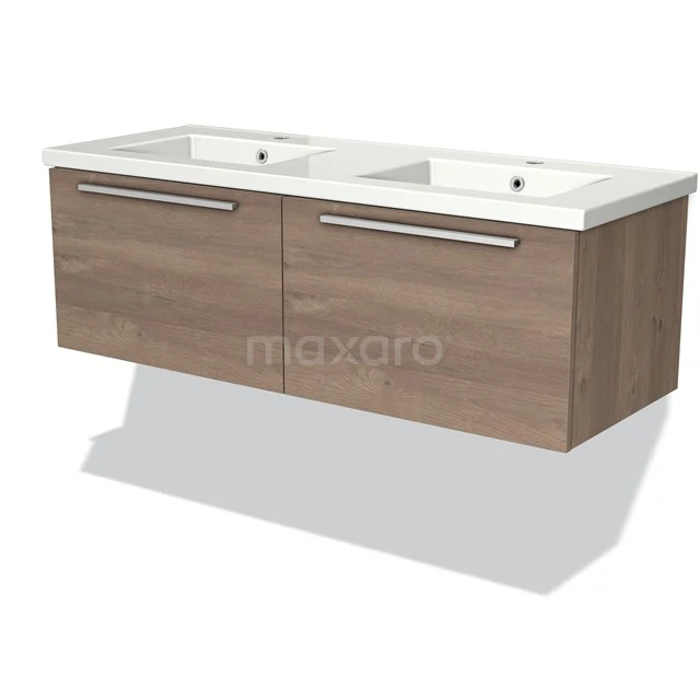 Wooden bathroom unit with double basin, modern wall unit in oak look, ideal for a stylish and functional bathroom.