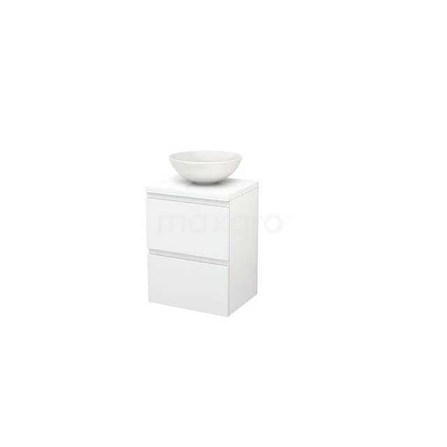 White bathroom furniture set with two drawers, ceramic basin and sleek finish, ideal for modern bathrooms.