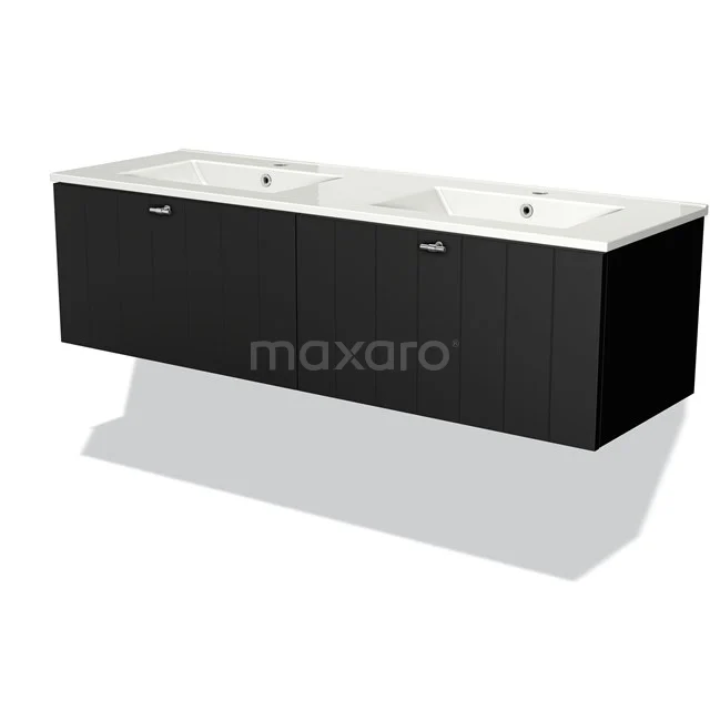 Black hanging bathroom furniture set with double basin, modern design, matte finish, ideal for stylish bathroom decor.