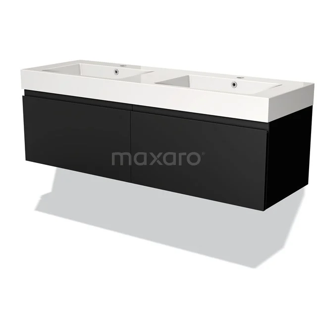 Schwarz-weiße Doppelwaschbecken mit klarem Design, ideal als modernes Badezimmermöbel für stilvolle und funktionale Einrichtung.