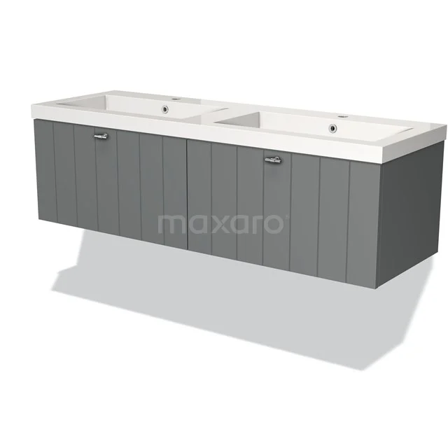 Badkamermeubel 140cm Modulo Middengrijs 2 Lades Lamel Wastafel Mineraalmarmer BMW12-00436
