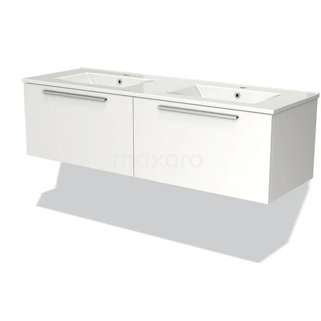 Wit dubbel wastafelmeubel met strakke ladefronten, ideaal voor moderne badkamers, gemaakt van hoogwaardig materiaal.