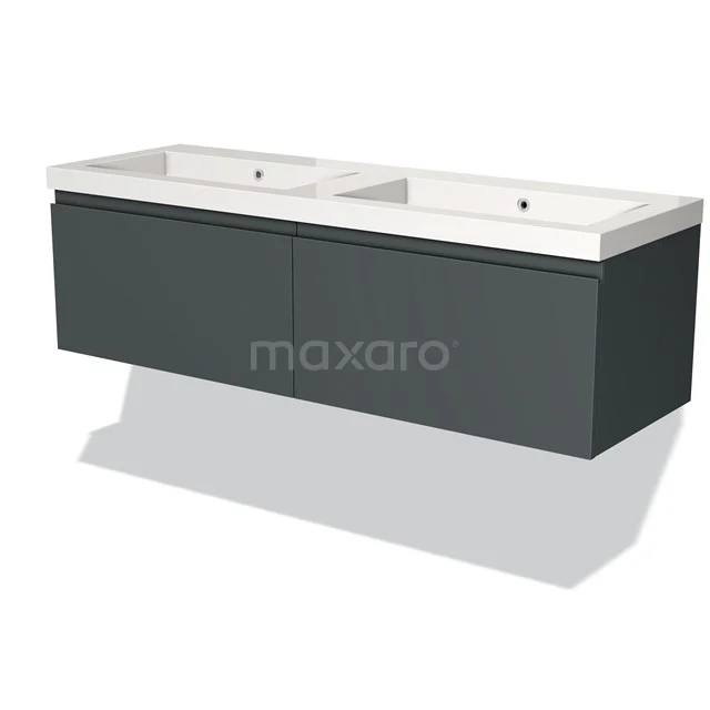 Badkamermeubel 140cm Modulo Donkergrijs 2 Lades Greeploos Wastafel Mineraalmarmer BMW12-00477