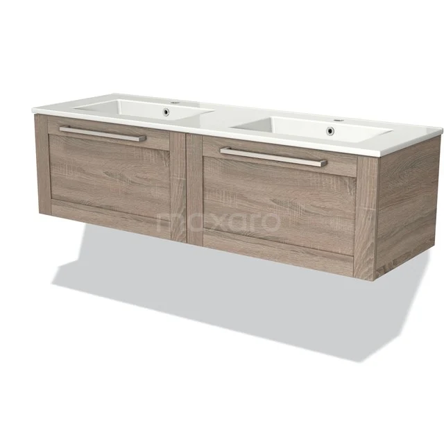 Hölzernes Badezimmermöbel mit Doppelwaschbecken, modernes Design und Schubladen, ideal für stilvolle und funktionale Bäder.