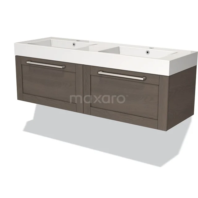 Badkamermeubel 140cm Modulo Donkerbruin Eiken 2 Lades Kader Wastafel Mineraalmarmer BMW12-00557