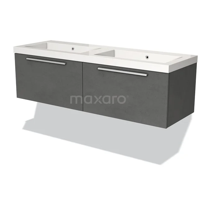 Grey double vanity unit with clean lines and white ceramic sink, ideal for modern bathroom design.