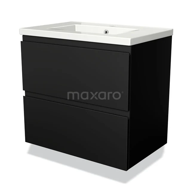 Modulo Bathroom furniture with sink | 70 cm Matte black Handle-less front Ceramic 2 Stacked drawers BMW17-01838 Black bathroom furniture set with two drawers, ceramic basin and sleek modern design, ideal for any stylish bathroom interior.