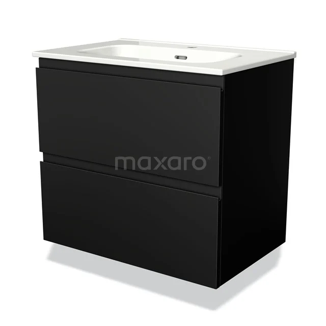 Modulo Vanity units with basin | 70 cm Matte black Handle-less front Ceramic 2 Stacked drawers BMW17-01840