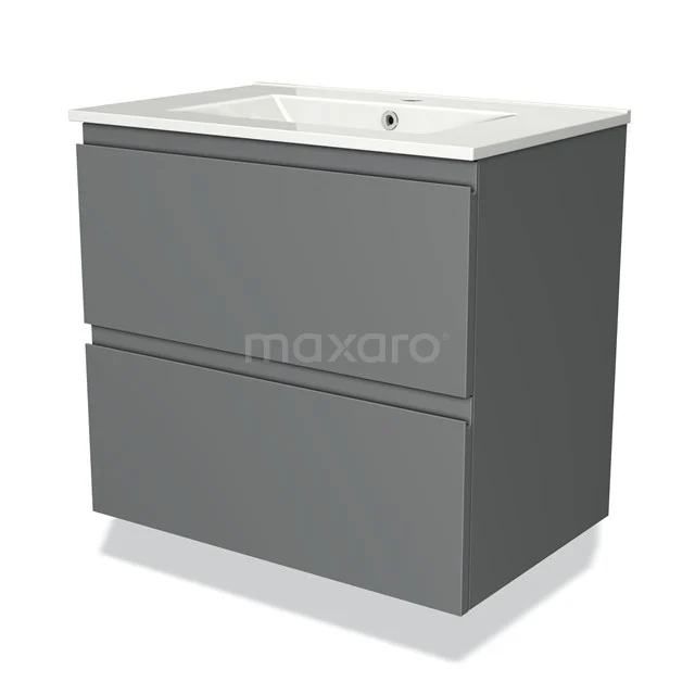Modulo Bathroom furniture with sink | 70 cm Mid grey Handle-less front Ceramic 2 Stacked drawers BMW17-01857 Grey Bathroom unit with two drawers and white vanity units with basin, modern design, ideal for storage space in the bathroom.
