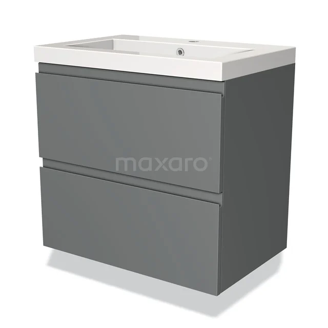 Modulo Vanity units with basin | 70 cm Mid grey Handle-less front Mineral marble 2 Stacked drawers BMW17-01859 Grey bathroom furniture set with two drawers, modern matte finish and integrated basin, ideal for functional bathrooms.