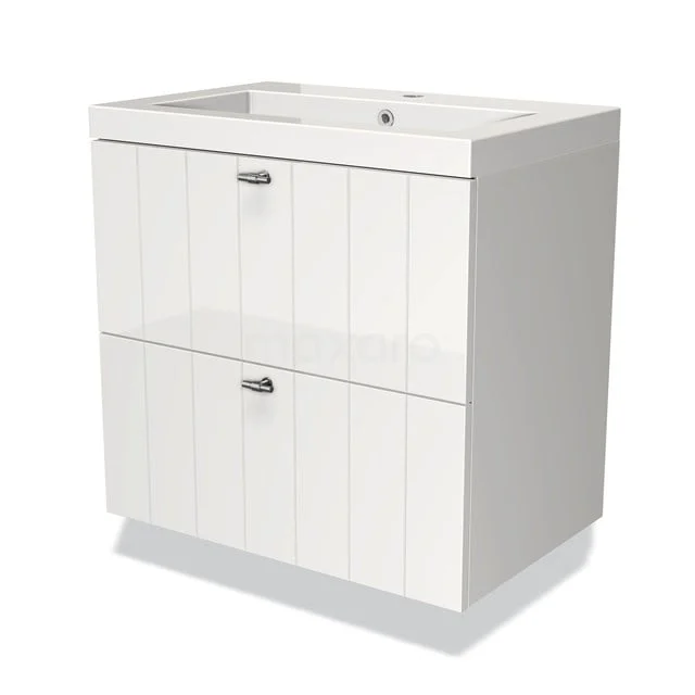 White bathroom unit with two drawers, modern finish and subtle panel structure, ideal for stylish bathroom design.