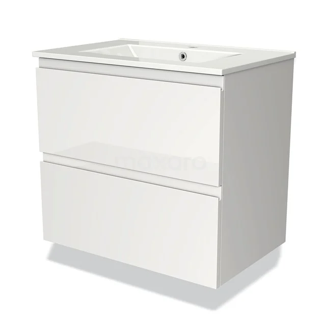 White wooden bathroom unit with two drawers, sleek design and integrated vanity units with basin, ideal for modern bathrooms.