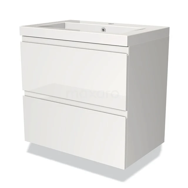 White glossy bathroom unit with two drawers, sleek design, ideal for modern bathrooms.