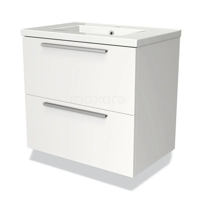 Modulo Vanity units with basin | 70 cm Matte white Flat front Ceramic 2 Stacked drawers BMW17-01880 White bathroom furniture set with two drawers, minimalist design and integrated basin for modern bathrooms.