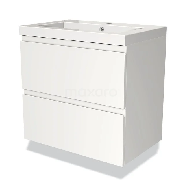 Weißes Waschtischmöbel mit 2 grifflosen Schubladen, modernes Design, ideal für ein sauber gestaltetes Badezimmer.