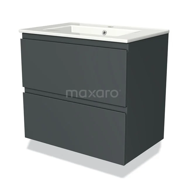 Anthracite-grey bathroom unit with two drawers, sleek design and ceramic vanity units with basin from the modern Luxo series.