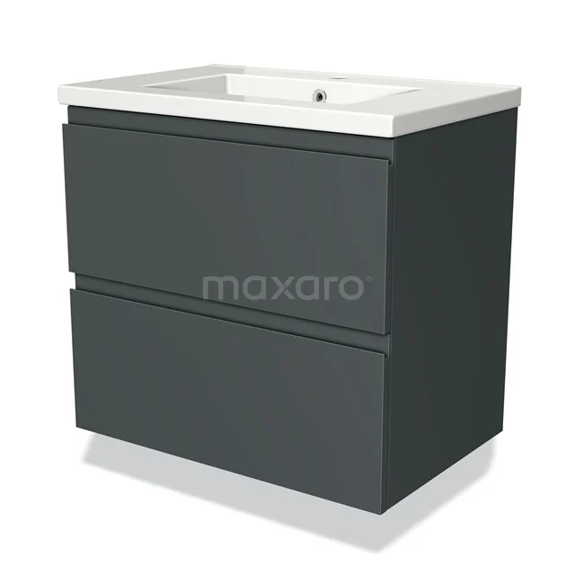Modulo Vanity units with basin | 70 cm Dark grey Handle-less front Ceramic 2 Stacked drawers BMW17-01910 Dark grey Bathroom unit with two drawers and ceramic vanity units with basin, compact design ideal for modern bathrooms.