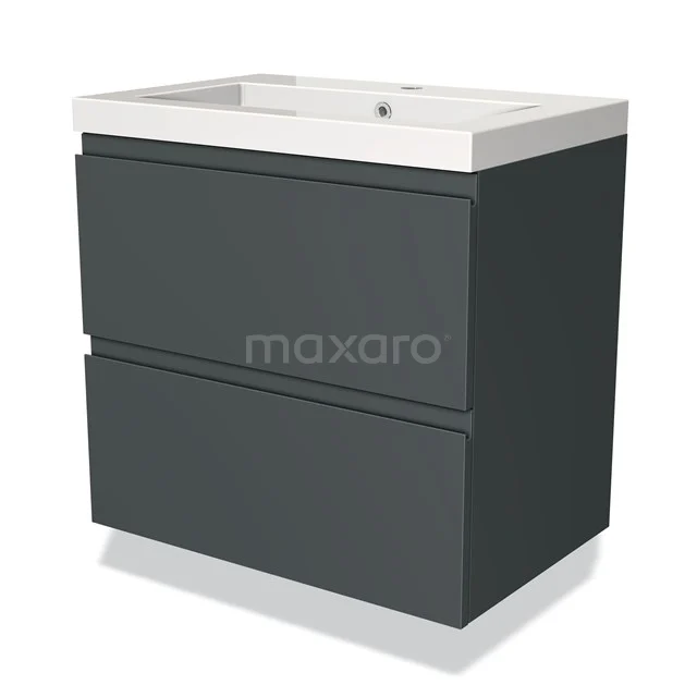 Modulo Bathroom furniture with sink | 70 cm Dark grey Handle-less front Mineral marble 2 Stacked drawers BMW17-01913 Anthracite bathroom unit with two drawers, modern design and ceramic vanity units with basin from the Elegance Series.