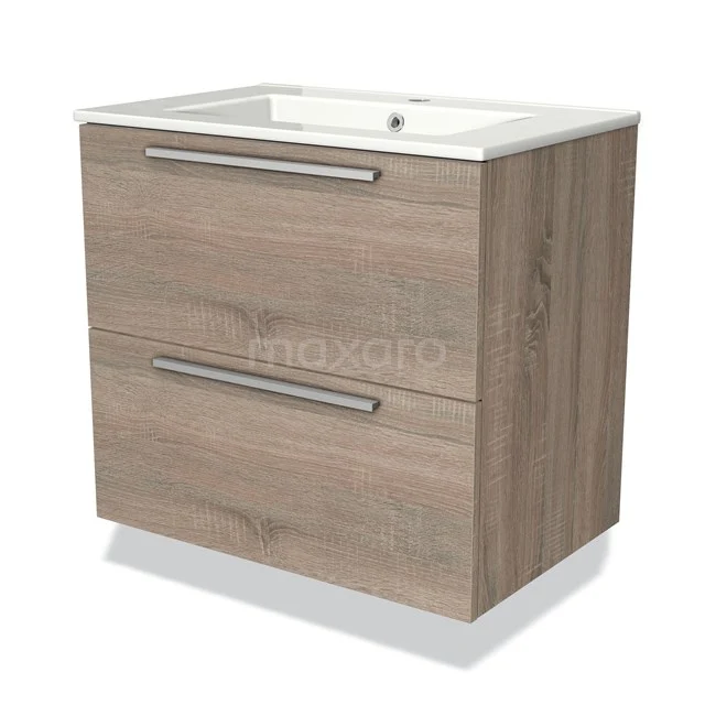 Wooden Bathroom unit with two drawers, modern handles and a white ceramic basin, perfect choice for any bathroom.
