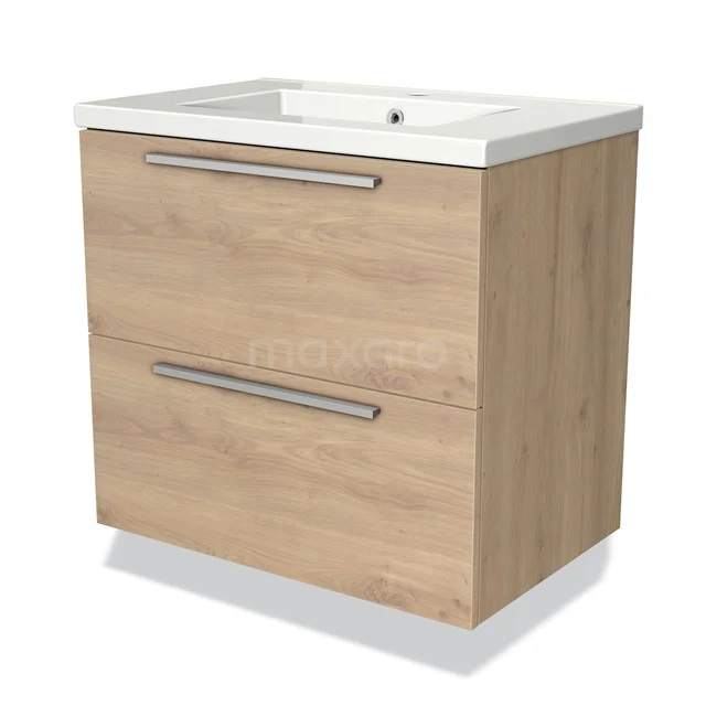 Modulo Bathroom furniture with sink | 70 cm Light brown oak Flat front Ceramic 2 Stacked drawers BMW17-01958 Vanity units with basin, wood look, two drawers with metal handles, modern design, ideal for a stylish bathroom.