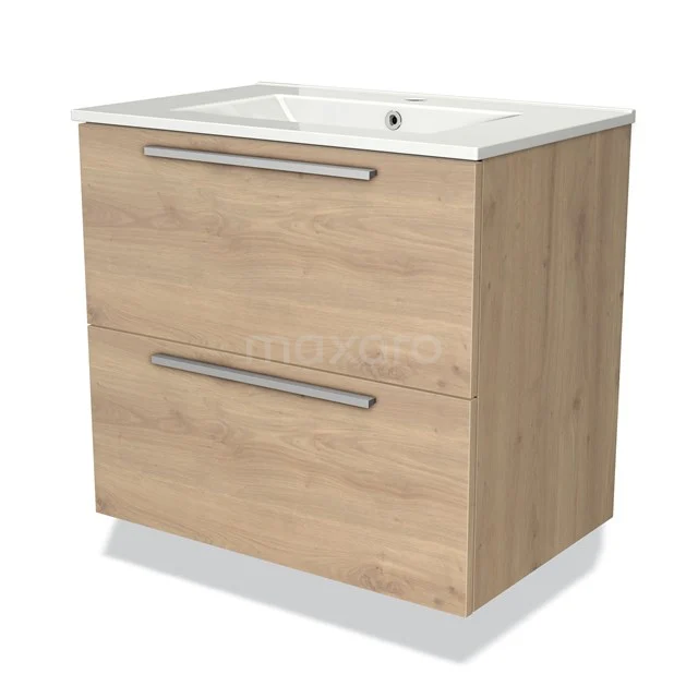Modulo Vanity units with basin | 70 cm Light brown oak Flat front Ceramic 2 Stacked drawers BMW17-01959