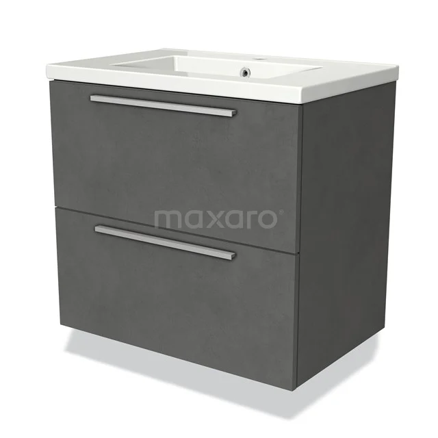 Grey bathroom unit with two drawers, matte finish, integrated vanity units with basin and modern design style.
