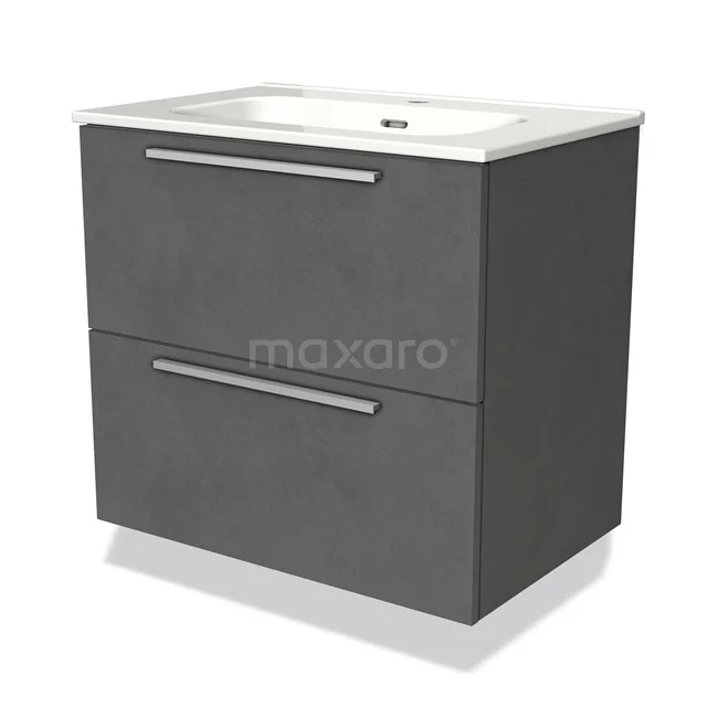 Anthracite-grey bathroom unit with basin, 2 drawers and sleek handles, ideal for modern bathroom design.