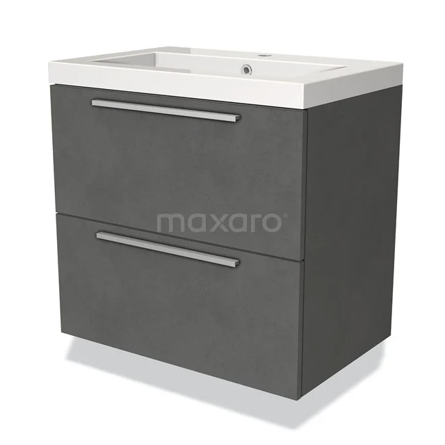Modulo Vanity units with basin | 70 cm Dark grey concrete Flat front Mineral marble 2 Stacked drawers BMW17-02015