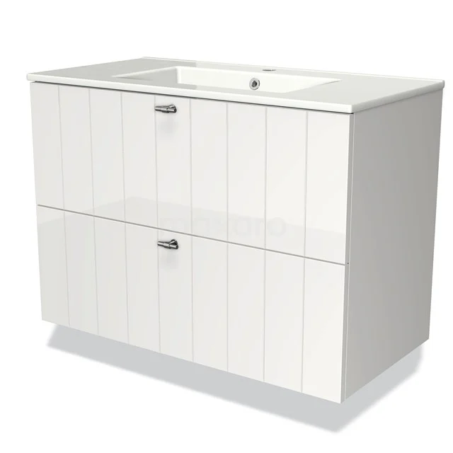 White bathroom unit with soft-close drawers, modern panels and ceramic basin, stylish and functional for any bathroom.