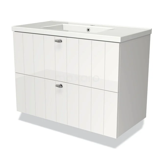White bathroom unit with double drawers and vanity units with basin, vertical panels, modern design, ideal for bathroom storage.