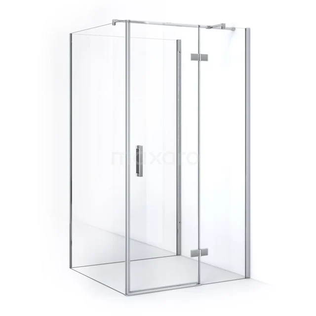 Glasene Duschkabine mit Chromakzenten, Eckmodell, elegantes Design, perfekt für ein modernes Badezimmer.