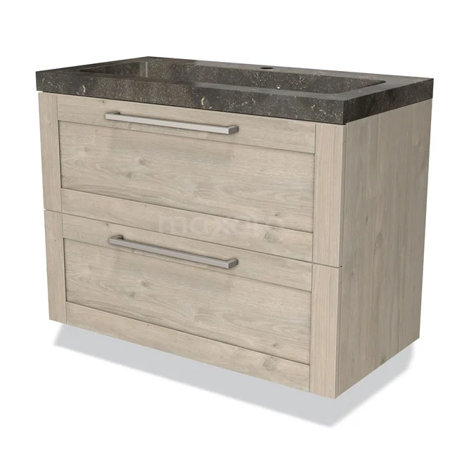 Wooden bathroom cabinet with two drawers, Black natural stone Basin worktop, modern design, ideal for storage space in the bathroom.