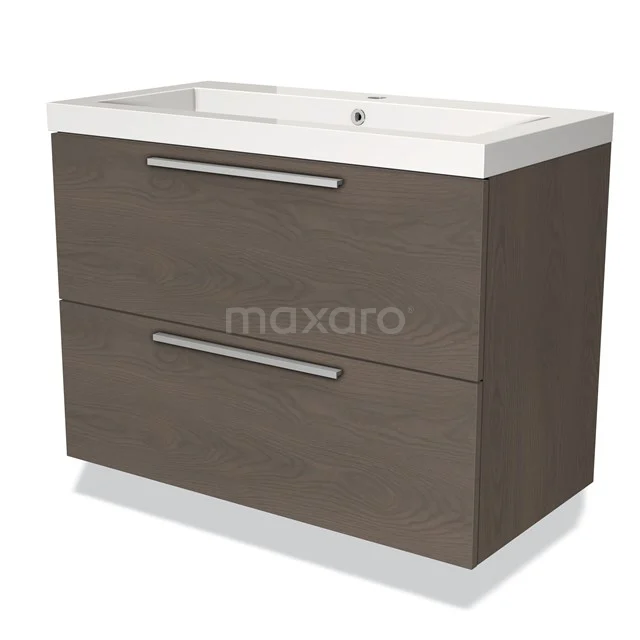 Wooden vanity unit with two wide drawers, white ceramic basin and sleek design, ideal for modern bathrooms.
