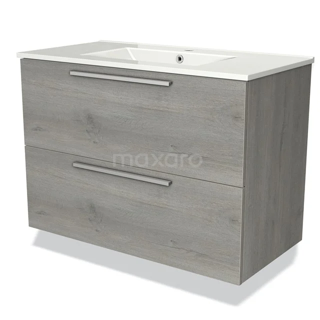 Grey wooden Bathroom unit with two drawers and built-in vanity units with basin, modern design and durable finish.