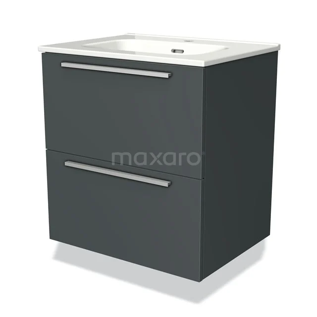 Badkamermeubel 60cm Modulo Donkergrijs 2 Lades Vlak Wastafel Keramiek BMW17-02276