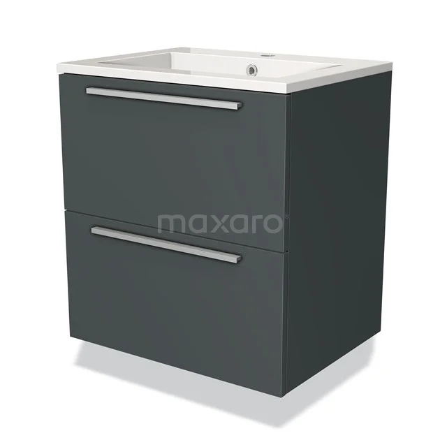 Badkamermeubel 60cm Modulo Donkergrijs 2 Lades Vlak Wastafel Mineraalmarmer BMW17-02281