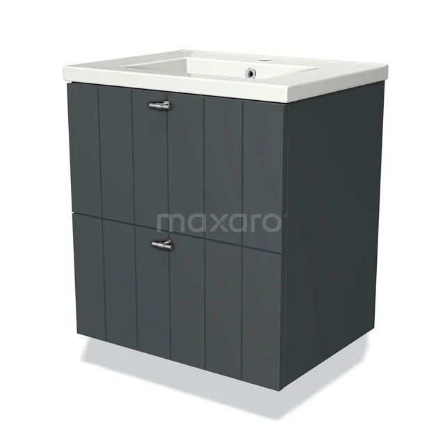 Badkamermeubel 60cm Modulo Donkergrijs 2 Lades Lamel Wastafel Keramiek BMW17-02285