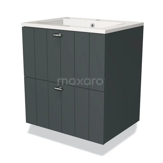 Modulo Bathroom furniture with sink | 60 cm Dark grey Slat front Mineral marble 2 Stacked drawers BMW17-02292 Dark grey vanity set with vertical panels, two drawers and ceramic basin, perfect for a modern bathroom.