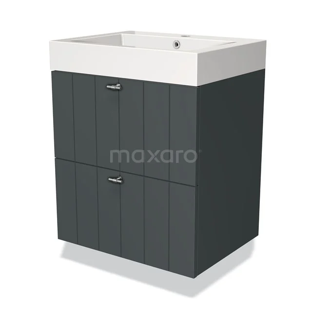 Dark grey bathroom furniture set with modern lines, two drawers and white sink, ideal for a stylish bathroom.
