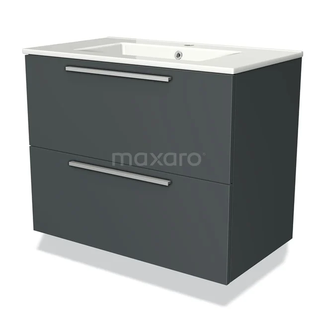 Modulo Bathroom furniture with sink | 80 cm Dark grey Flat front Ceramic 2 Stacked drawers BMW17-02306 Dark grey bathroom unit with white vanity units with basin, two drawers and sleek design, ideal for modern bathrooms.