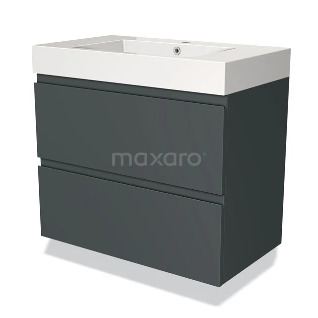 Badkamermeubel 80cm Modulo Donkergrijs 2 Lades Greeploos Wastafel Mineraalmarmer BMW17-02340