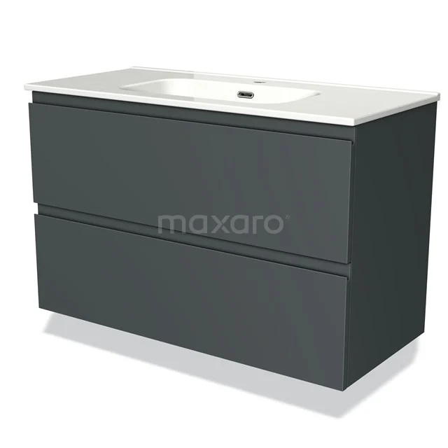 Dark grey bathroom furniture set with two drawers, ceramic basin and modern design from the Nova series.