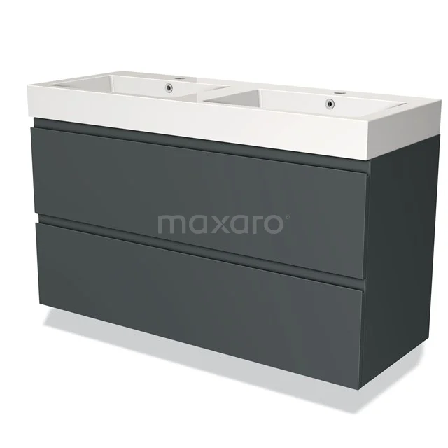 Badkamermeubel 120cm Modulo Donkergrijs 2 Lades Greeploos Wastafel Mineraalmarmer BMW17-02442