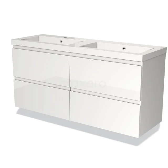Wit dubbel badkamermeubel met moderne lades en keramische wastafels, ideaal voor stijlvolle en functionele badkamerinrichting.