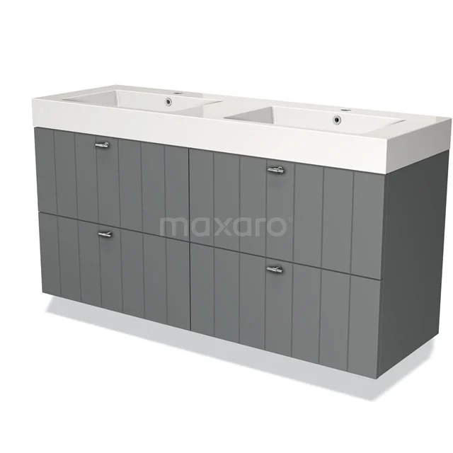 Badkamermeubel 140 cm Modulo Middengrijs 4 Lades Lamel Wastafel Mineraalmarmer BMW18-00463