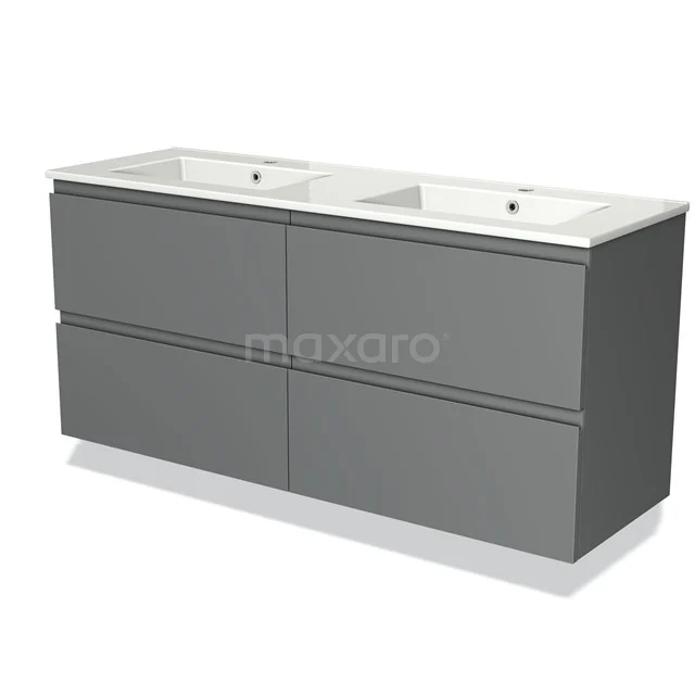Badkamermeubel 140cm Modulo Middengrijs 4 Lades Greeploos Wastafel Keramiek BMW18-00465
