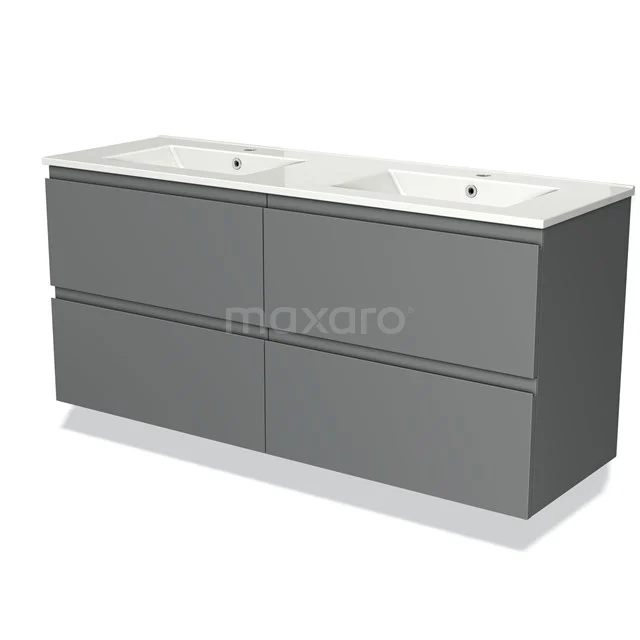 Grey double vanity unit with four drawers, modern style, A matte finish, ideal for a sleek bathroom design.